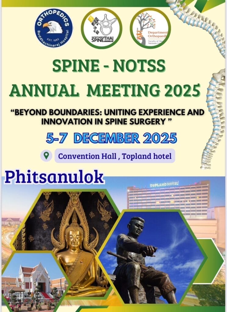 SPINE-NOTSS Annual Meeting 2025 poster with event details at Topland Hotel, Phitsanulok, December 5-7.