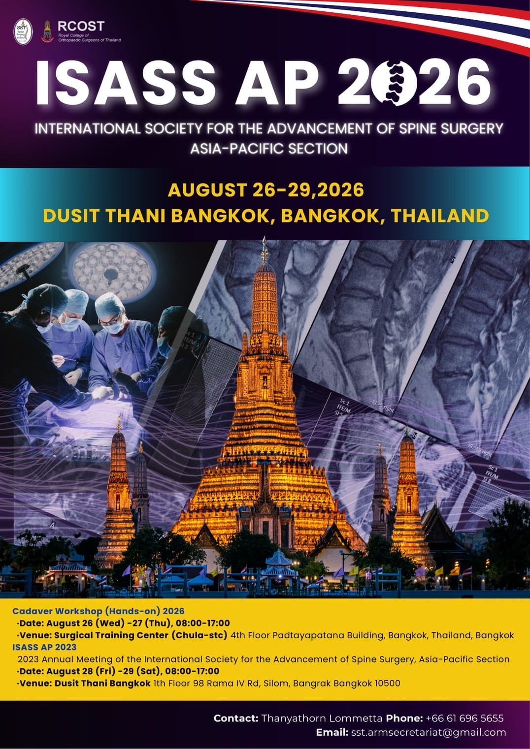 กระดูกสันหลัง โปสเตอร์การประชุมวิชาการ ISASS AP 2026 ที่กรุงเทพฯ ประเทศไทย ออร์โธปิดิกส์